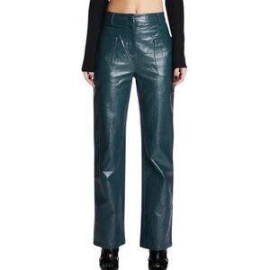 4th & Reckless Leather Look Embossed High Rise Flare Dark Teal Trousers Sz Large